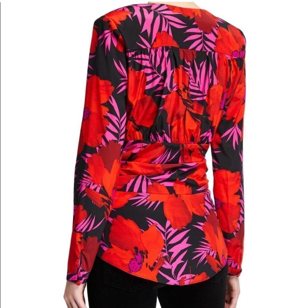 Veronica Beard Pevero floral stretch-silk top size 8 NWT red black - Picture 2 of 13